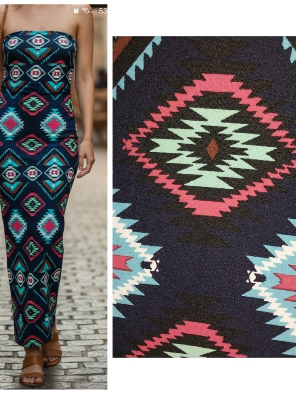 Rue21 Navy Strapless Maxi with Teal, Pink & Mint Aztec Print
